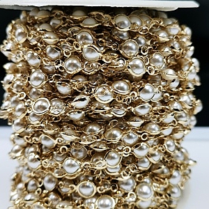 Chain-Bezel Champagne gold finished-Pearl (50cm)